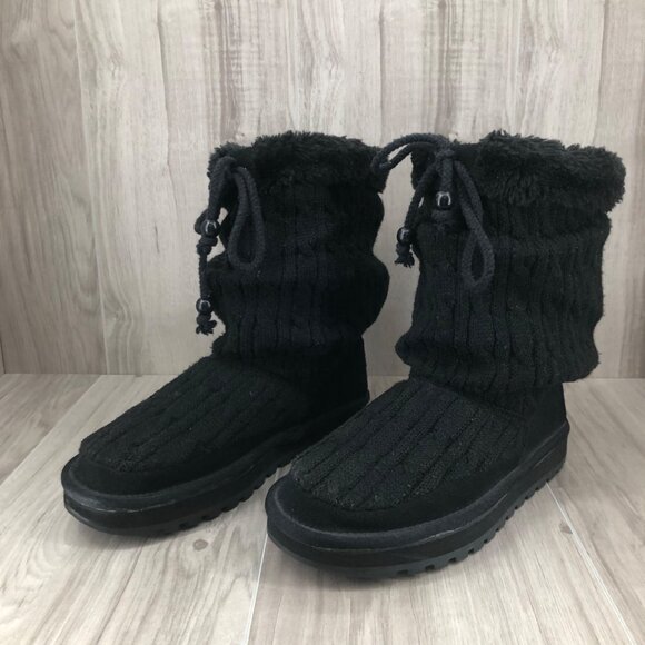 Skechers Boots Womens 7.5 Black Knit Slouch Pull On Winter Shoes - Picture 2 of 10